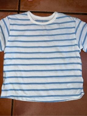 Kids Short-Sleeve Striped Tee in Light Blue & White